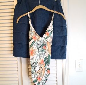 VYB Tropical Print 1 Piece Strappy Swimsuit